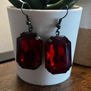 Red glass drop earrings